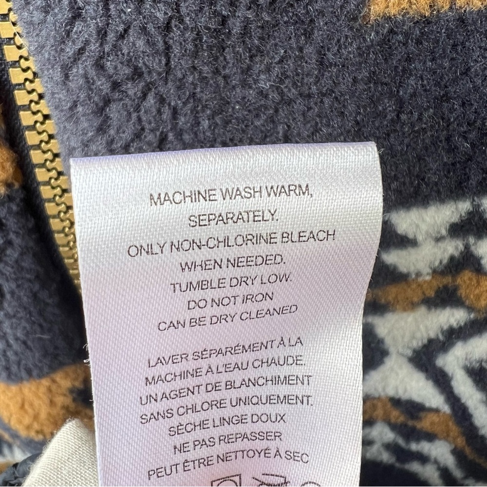 PENDLETON QUILTED TANSY FLEECE HOODED WESTERN PRINT JACKET SIZE LARGE NAVY TAN - Picture 11 of 12